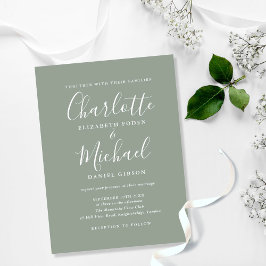 Cartão Postal De Convite Casamento de Rótulo de Cor de Salvia