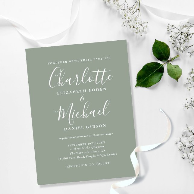Cartão Postal De Convite Casamento de Rótulo de Cor de Salvia (Criador carregado)