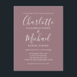 Cartão Postal De Convite Casamento de Script de Assinatura Mauve<br><div class="desc">Apresentando nomes de estilo de assinatura,  este cartão postal de convite para casamento mauve elegante pode ser personalizado com as suas informações em letra chic. Projetado por Thisnotme©</div>