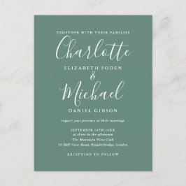 Cartão Postal De Convite Casamento de Script Moderno Elegante Verde Eucalyp