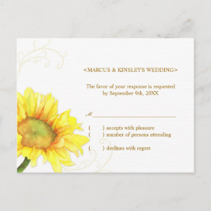 Cartão Postal De Convite Casamento de Sunflower, RSVP