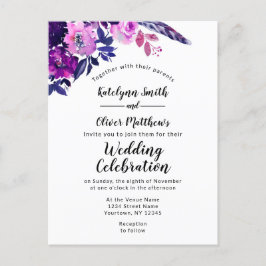 Cartão Postal De Convite Casamento de Trendy Floral Violet Watercolor Encan