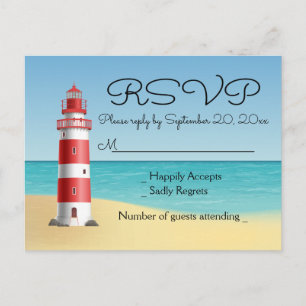 Cartão Postal De Convite Casamento de Verão na Praia do Farol RSVP Náutico