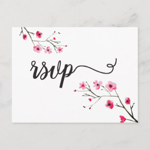 Cartão Postal De Convite Casamento de Watercolor Cherry Blossom RSVP