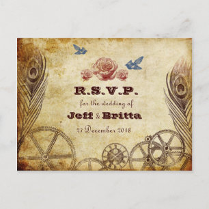 Cartão Postal De Convite Casamento Dourado antigo de Steampunk do Victorian