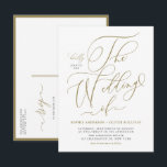 Cartão Postal De Convite Casamento Dourado com Caligrafia Whimsical<br><div class="desc">Convide a família e amigos para o dia do seu casamento com o nosso cartão postal de convite de casamento. Ela apresenta a frase "O Casamento de" em uma escrita brilhante e brilhante, acrescentando um toque pessoal e elegante à sua celebração. Personalize com seus nomes, data do casamento, local e...</div>