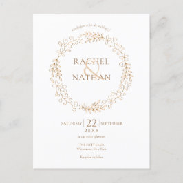 Cartão Postal De Convite Casamento Dourado Elegante Laurel Garland