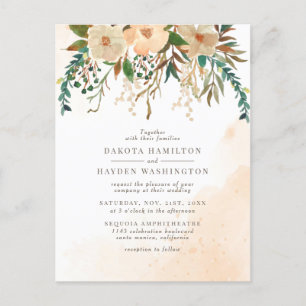 Cartão Postal De Convite Casamento Dusty Pink Roses Greenery Watercolor