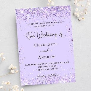 Cartão Postal De Convite Casamento elegante de confete de lavanda violeta