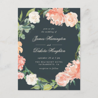 Cartão Postal De Convite Casamento Elegante De Peonies E Eucalyptus Waterco