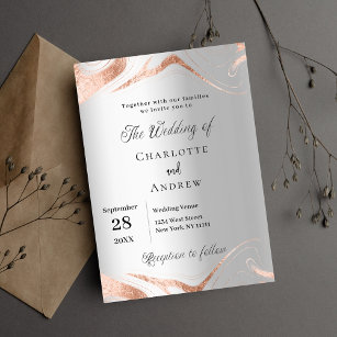 Cartão Postal De Convite Casamento elegante de rosa de prata de ouro