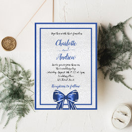Cartão Postal De Convite Casamento elegante do arco de prata azul real