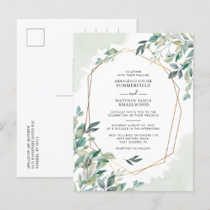Cartão Postal De Convite Casamento Eucalyptus Foliage Watercolor