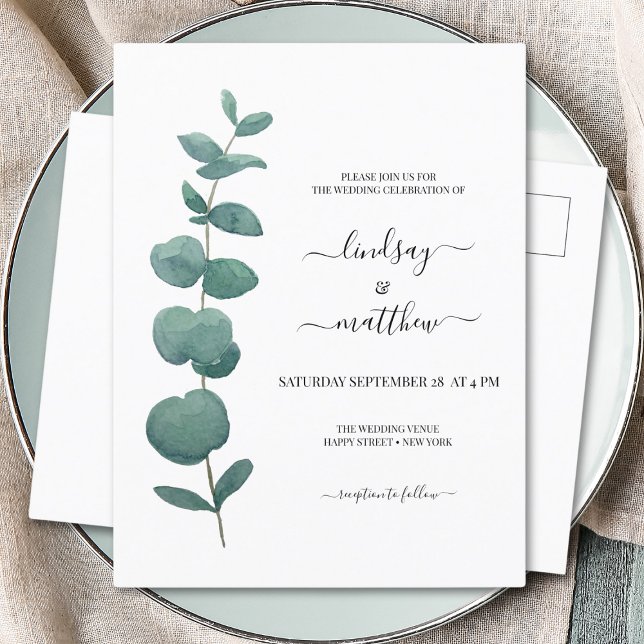 Cartão Postal De Convite Casamento Eucalyptus mínimo (Criador carregado)