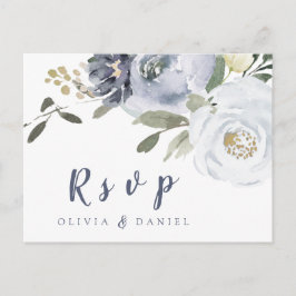 Cartão Postal De Convite Casamento floral azul empoeirado RSVP
