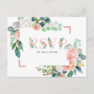 Cartão Postal De Convite Casamento Floral Blushing RSVP w/Meal