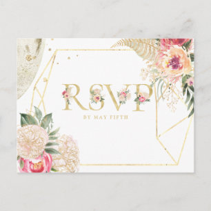 Cartão Postal De Convite Casamento Floral de Verão Indiano RSVP com RSVP/Re