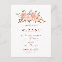 Cartão Postal De Convite Casamento Floral do Autumn Watercolor Blush