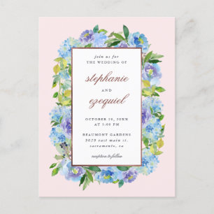 Cartão Postal De Convite Casamento floral dos Hydrangeas azuis elegantes da