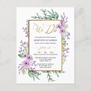 Cartão Postal De Convite Casamento Floral Dourado "Nós Fazemos" Pastel Purp