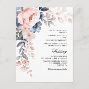 Cartão Postal De Convite Casamento Floral em Aquarela