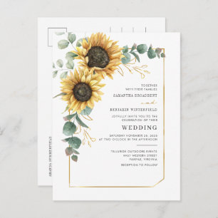 Cartão Postal De Convite Casamento Floral Eucalyptus Geométrico de Girassol