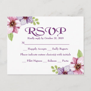 Cartão Postal De Convite Casamento Floral RSVP Purple Watercolor