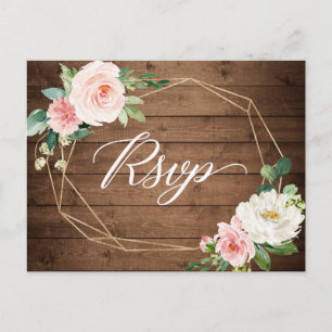 Cartão Postal De Convite Casamento Floral Russo de Quadro Geométrico Moder