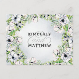 Cartão Postal De Convite Casamento Floral Rustic Watercolor Dusty Blue Natu