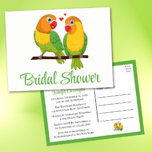 Cartão Postal De Convite Casamento Fofo Pássaros Amorosos Chá de Noiva