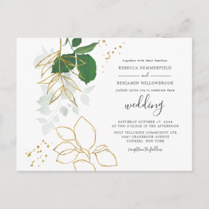 Cartão Postal De Convite Casamento Geométrico Eucalyptus Greenery Dourado F