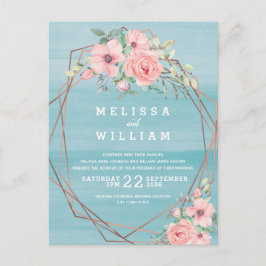 Cartão Postal De Convite Casamento Geométrico por Aquarela Floral Beach