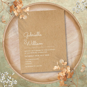 Cartão Postal De Convite Casamento Minimalista Kraft Rústico Elegante