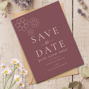 Cartão Postal De Convite Casamento Minimalista Moderno com Dália Burgundy
