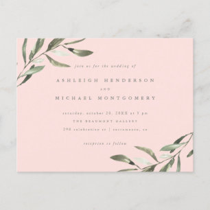 Cartão Postal De Convite Casamento Mínimo de Pastel Rosa & Sage Green Branc