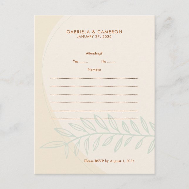 Cartão Postal De Convite Casamento Mínimo de Toneladas de Boho Autumn (Frente)