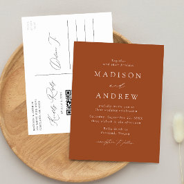 Cartão Postal De Convite Casamento Moderno Código QR de Terracota Elegante
