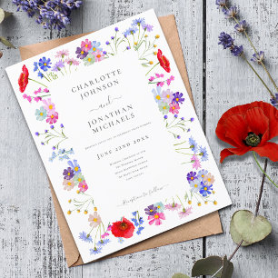 Cartão Postal De Convite Casamento Moderno de Flores Selvagens