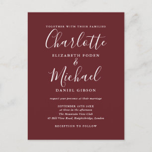 Cartão Postal De Convite Casamento Moderno Elegante em Rosa Madeira com Let