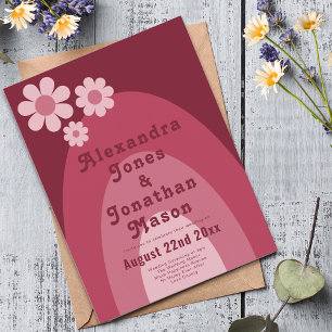 Cartão Postal De Convite Casamento Moderno Retro Rosa com Arco de Margarida