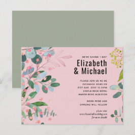 Cartão Postal De Convite Casamento Moderno Rosa Verdejante