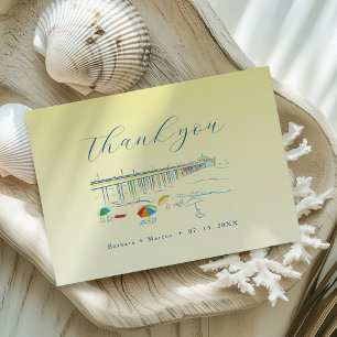 Cartão Postal De Convite Casamento na Praia Agradecimento
