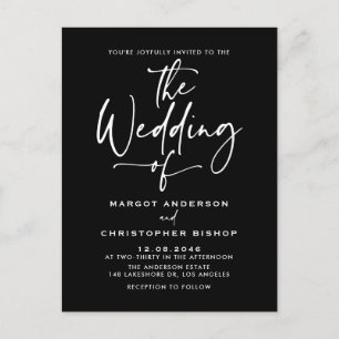 Cartão Postal De Convite Casamento Negro com Caligrafia Mão