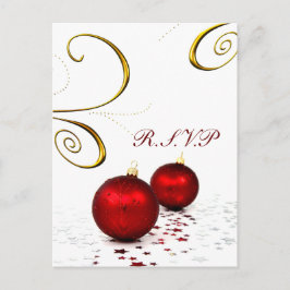 Cartão Postal De Convite casamento no inverno de ornamento vermelho rsvp