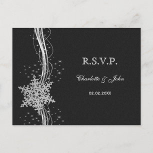 Cartão Postal De Convite casamento no inverno de prata preto RSVP dos