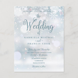 Cartão Postal De Convite Casamento no inverno Elegante First Snowflakes