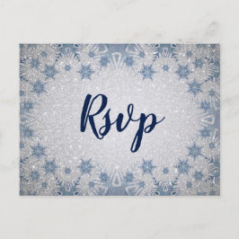 Cartão Postal De Convite Casamento no inverno rsvp de flocos de neve azuis