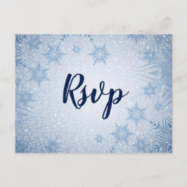 Cartão Postal De Convite Casamento no inverno rsvp de flocos de neve azuis