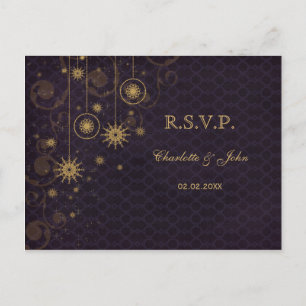Cartão Postal De Convite casamento no inverno RSVP de Flocos de Neve com rú