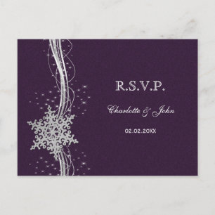 Cartão Postal De Convite casamento no inverno RSVP de Flocos de Neve em Pra
